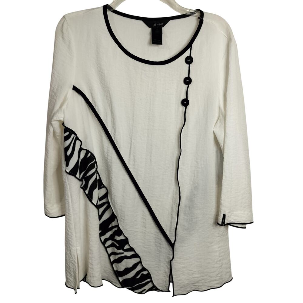 5078) Ali Miles Wearable Art Crinkle Animal Print Pullover Tunic Medium Top